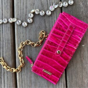 Brahmin Melbourne Collection Credit Card Wallet Slim Zip Hot Pink